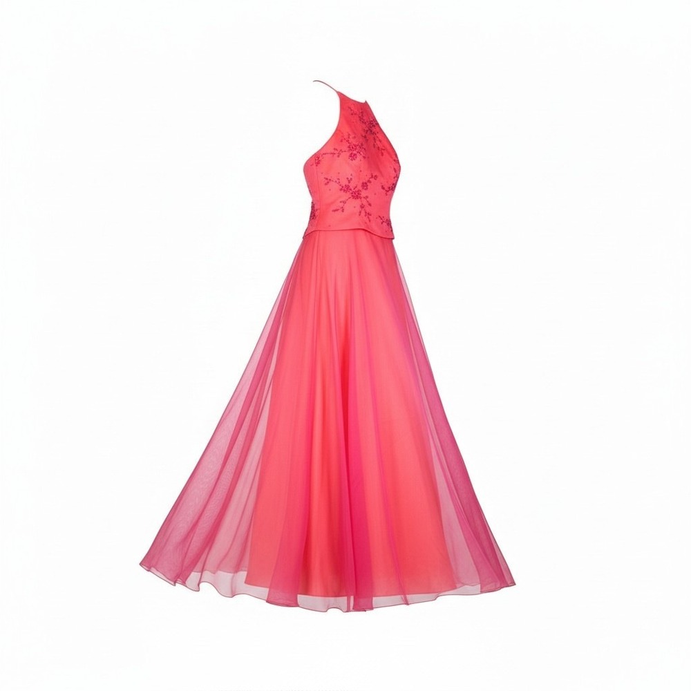 Niki by Niki Livas Formal Gown 6 Pink Orange Womens Beaded Halter Corset Back - Picture 2 of 10